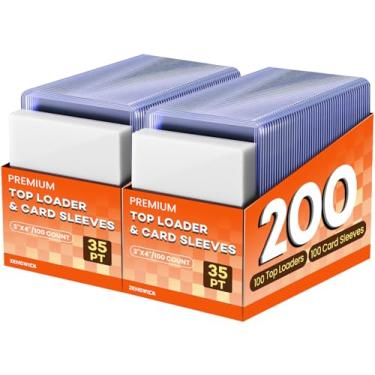 Imagem de 200 peças de capas de cartão para cartas, protetores de cartão de beisebol de 7,6 cm x 10 cm, capas de cartão colecionáveis de plástico rígido adequado para beisebol, cartas de futebol (100 mangas