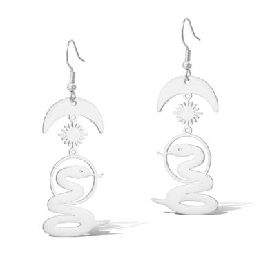 Imagem de Brincos femininos de cobra, sol, lua, estilo boêmio, argola com pingente de animal, cobra, joias, presentes, One Size, Aço inoxidável, Sem pedra preciosa