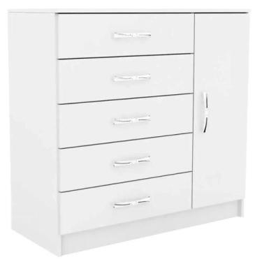Imagem de Cômoda Evidencia com Sapateira e 5 Gavetas Cor Branco - Estrela Móveis