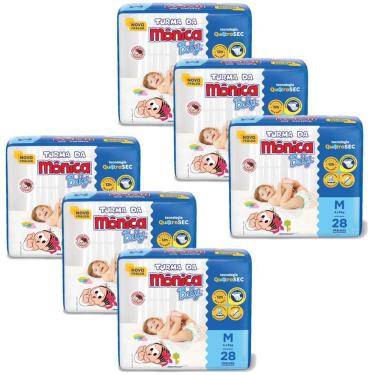Imagem de Kit 6 Fraldas Turma da Mônica Baby Jumbo M com 28un cada