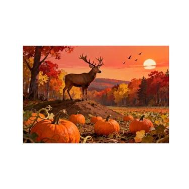 Imagem de Quadro arte parede outono-Árvore abóbora veado Impressões em tela paisagens-Pintura animais para sala estar decoração fazenda 20x30cm Sem Moldura