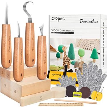Imagem de DenniesCare Wood Carving Kit Wood Whittling Kit for Beginners 20pcs Wood Carving Tools with 4pcs Carving Knife, Basswood Wood Blocks, Gloves, Storage Bag, Frosted Sponge, Gifts Set for Kids