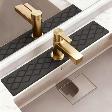 Imagem de Tapete de torneira de pedra de 23,6 polegadas para pia de cozinha, bandeja de pia de pedra absorvente de diatomita de secagem rápida, protetor de respingos de torneira evita umidade para bancada de