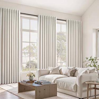 Imagem de Cortinas blackout extra largas de 152 cm de comprimento para sala de estar, aba traseira de linho texturizado rústico natural, plissada, sala de jantar, escritório, trilho de teto, cortinas de janela