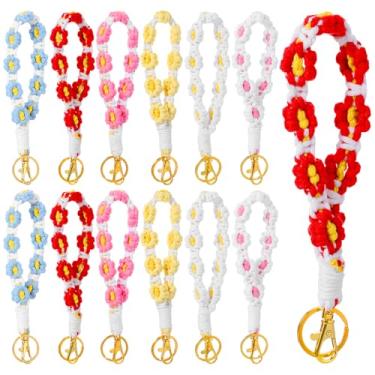 Imagem de PercyEffie Chaveiro de macramê Boho com 12 peças, porta-chaves de flor para mulheres, lembrancinhas descoladas, decorações de festa de aniversário, chaveiro estético feito à mão com borla para