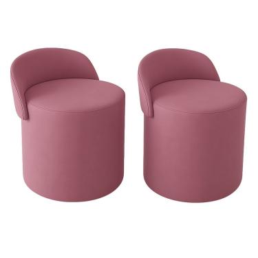 Imagem de Kit 2 Puff Orgânico Encosto Suede Redondo Quarto Sala Estar Rose