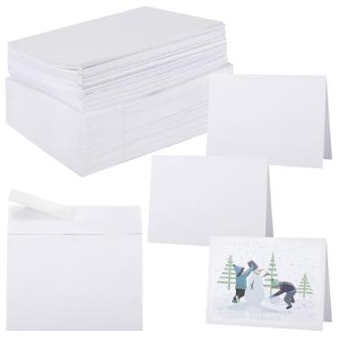 Imagem de 100 cartões de convite e envelopes em branco, cartolina branca com envelopes de papel kraft autovedantes para artesanato DIY e correspondência