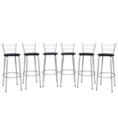 Imagem de Banqueta Altas Flórida Estrutura Prata 70cm Para Balcão Cozinha, Bar, Bistrô, Americano Kit 06 Unidades - Itagold (Preto)