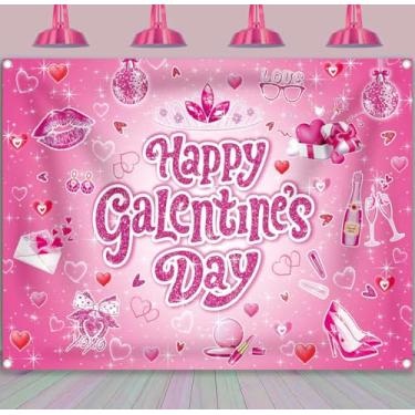 Imagem de Happy Galentines Day Pano de fundo rosa Gitter feminino celebrando fundo fotográfico menina Lady Galentine's Gang Party Decorações Banner Booth adereços (20 x 6 pés (238,8 x 177,8 cm)