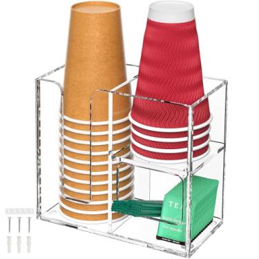 Imagem de Kucle Organizador de estação de café de 2 camadas para bancada, 3 compartimentos de acrílico transparente para copo e tampa para armazenamento de condimentos de chá, organizador de café vertical