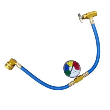 Imagem de Tuxihapp Mangueira de carregamento de refrigerante CA para carro R134A com medidor de pressão, kit de mangueira de recarga com torneira de lata de 1,27 cm e acoplador rápido, acessórios automotivos
