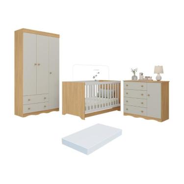 Imagem de Quarto de Bebê Completo com Berço Americano 3 em 1 Colchão Incluso Realeza Multimóveis MP4607