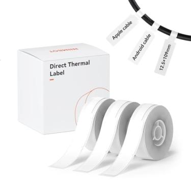 Imagem de NIIMBOT Fita adesiva branca para etiquetadora D11/D110/D101, 12,5 x 109 mm, 3 rolos, fita térmica para substituição de fita de etiquetagem de escritório doméstico