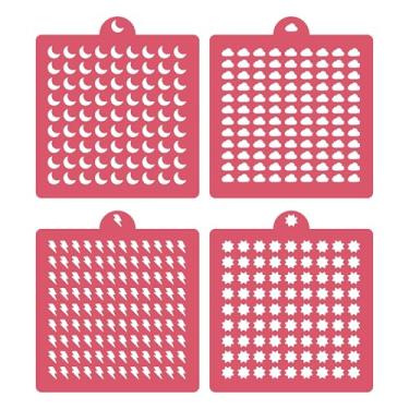 Imagem de Pacote com 4 estênceis reutilizáveis de glacê de glacê real, estêncil, estêncil, padaria, estêncil, para bolo, cupcake, artesanato, faça você mesmo, conjunto de modelos reutilizáveis de glitter e