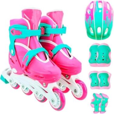 Imagem de Patins, ajustaveis, rodas, rosa, protecao, kit, criancas, seguro,divertido