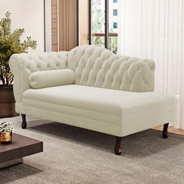 Imagem de Divã Recamier Chaise Longue Lavínia 150cm Capitonê Pés De Madeira Bouclê Bege - Desk Design