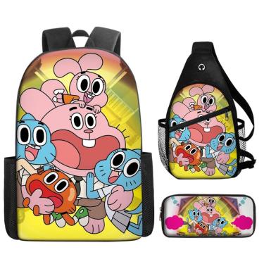 Imagem de Conjunto de mochilas Gumballs Anime, 3 peças para mochila escolar infantil