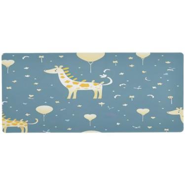 Imagem de Wassud Mouse pad com estampa de girafa para bebês com base de borracha antiderrapante, mouse pad longo com borda costurada, à prova d'água, grande mesa para escritório, casa, 89,9 cm x 39,9 cm