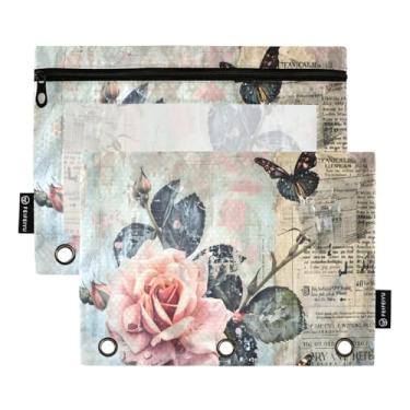 Imagem de CEBUGI 3 bolsas de lápis com zíper e janela transparente, 2 pacotes de estojo para exames de sala de aula (borboleta rosa)