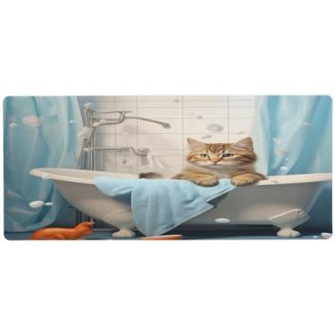 Imagem de Wassud Tapete de rato de gato para banho com base de borracha antiderrapante, tapete de rato longo para computador com borda costurada, almofada de mesa grande impermeável para escritório, casa, 89,9