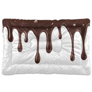 Imagem de Wassud Cama de cachorro marrom pingando chocolate para cães pequenos, tapete lavável para animais de estimação, cama de gato para dormir, viagens, 45 x 61 cm