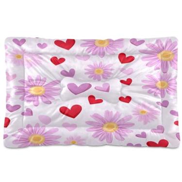 Imagem de Wassud Margaridas Corações Cama para Cachorro Grande Cama para Cachorro Exterior Tapete Lavável Cama de Gato Cama para Dormir Viagem 91 cm x 61 cm