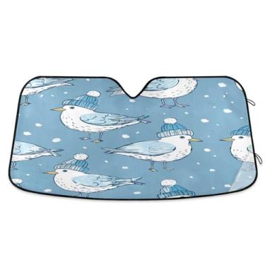 Imagem de Qilmy Pássaros de inverno usando chapéus para para-brisa de carro, protetor de viseira dobrável, mantém a frescura, bloqueia raios UV e acessórios para proteger carros, SUVs, caminhões-S3138