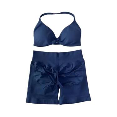 Imagem de Conjunto De Top E Shorts Sem Costura De Cintura Alta Para Academia 2 P