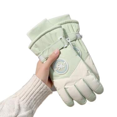 Imagem de Luvas térmicas de neve à prova de vento, grossas para esqui, impermeáveis para aquecer o inverno e brincar ao ar livre (verde)
