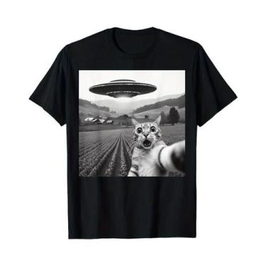 Imagem de Camiseta Unissex Oversize Com Estampa De Gato UFO, Casual De Verão, Go