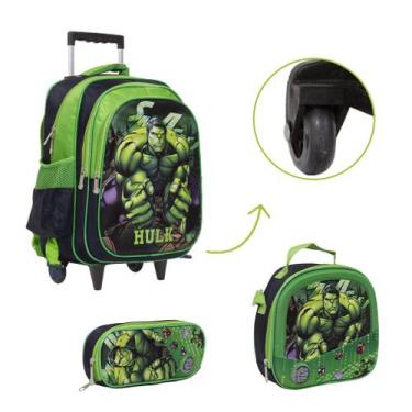Imagem de Kit Bolsa Mochila Escolar Masculina Hulk Rodinha Passeio - Toys 2U