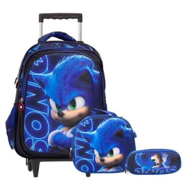 Imagem de Kit Mochila Infantil Sonic Rodinha 3D Tam G Com Lancheira - TOYS 2U