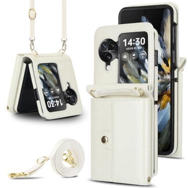 Imagem de Capa carteira flip Oppo Find N3, porta-cartões com bloqueio RFID e alça destacável, couro durável e TPU, 4 compartimentos para cartão, proteção contra quedas, capa flip com suporte para uso diário