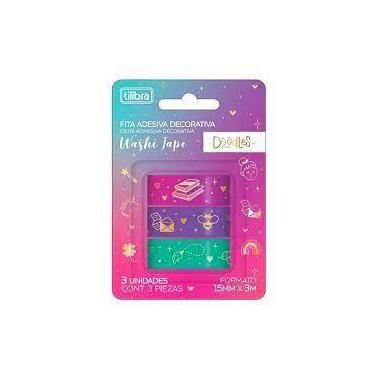 Imagem de Fita Adesiva Washi Tape Doodles Blister com 3 - Tilibra