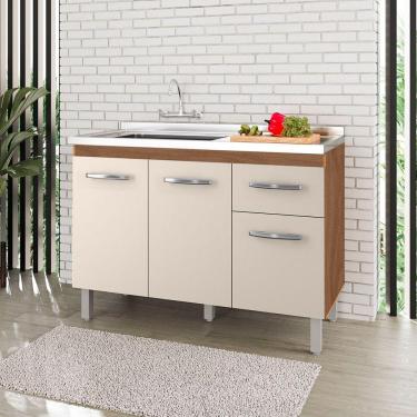 Imagem de Balcão Lírio 3 Portas 1 Gaveta Cozinha Mb1 120cm Cor Savana Off White Pc