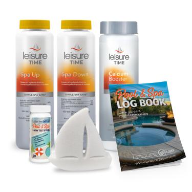 Imagem de LeisureQuip Kit Químico para Banheira de Hidromassagem para Momentos de Lazer, Alcalinidade e Balanceador de Cálcio com Scumboat, Tiras de Teste e Livro de Registro(Pacote de Balanceador com Tiras De