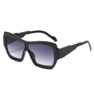 Imagem de HCHES Óculos de Sol Femininos de Luxo com Armação Grande e Bloqueada, Lentes Degradê, Proteção UV400 (Preto e Cinza)