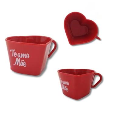 Imagem de KIT 20 XICARAS 100ML DE ACRÍLICO CORAÇÃO PERSONALIZADAS TE AMO MÃE LEMBRANCINHA CHÁ CAFÉ (vermelha)
