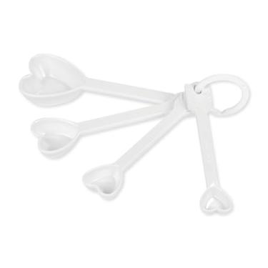 Imagem de Conjunto de colheres medidoras de melamina em forma de coração, utensílios de cozinha e panificação multiuso líquidos e secos para casa, branco, conjunto de 4