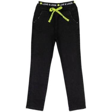 Imagem de Calça Juvenil Look Jeans c/ Elástico Preto - PRETO - 10-Feminino