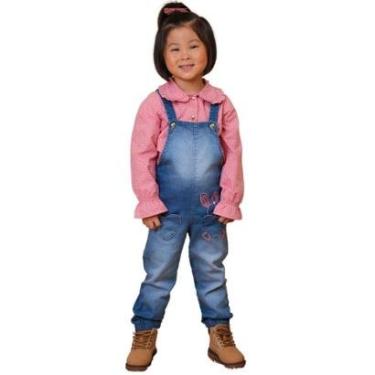 Imagem de Jardineira Jeans Bebê/Infantil Look Jeans e Camisa Rosa - 01 - UNICA-Feminino