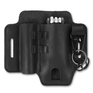 Imagem de MABCIRY Bainha multiferramenta para cinto, coldre multiuso de couro, organizador de cinto EDC prático com coldre de lanterna e suporte de chaves, organizador de bolso EDC para uso diário de lanterna