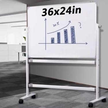Imagem de Lylunnamsp Quadro apagável a seco, quadro branco magnético portátil com suporte, quadro branco estilo cavalete dupla face com rodas, quadro branco móvel para escritório, sala de aula, casa, 90 x 60 cm