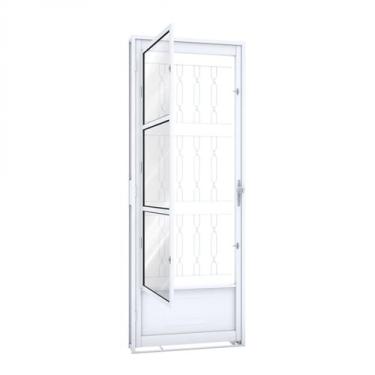 Imagem de Porta de Aço Postigo 215x85cm com Grade Mosaico e Vidro Liso Riobras A