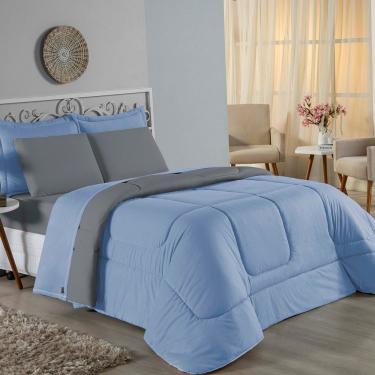 Imagem de Edredom Queen Nobre 1 Peça Dupla Face 2,20m X 2,40m Malha 100% Algodão - Azul-bebê / Cinza