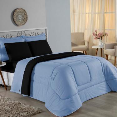 Imagem de Edredom Queen Nobre 1 Peça Dupla Face 2,40m X 2,60m Malha 100% Algodão - Azul-bebê / Preto