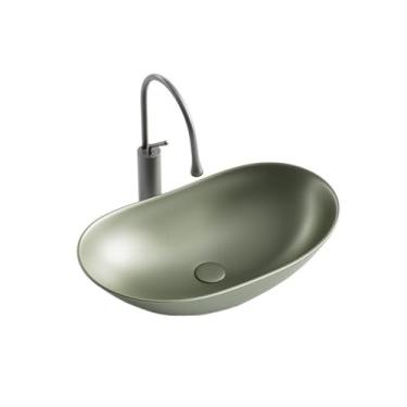 Imagem de Vessel Vanity Sink Retro Elegante Cerâmica Verde Acima do Balcão Design Curvo Artístico Pia de Banheiro (incluindo Torneira e Acessórios) Bancada Moderna