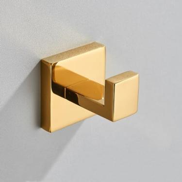 Imagem de Conjunto de acessórios de ferragens de banheiro preto toalheiro de parede de aço inoxidável trilho de barra de toalha, suporte de papel e gancho cabide de banheiro dourado, gancho dourado