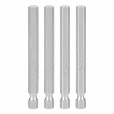 Imagem de HARFINGTON 4 peças chave sextavada broca 1/10.2 cm SAE 1/10.2 cm haste sextavada 3" (75 mm) comprimento S2 aço chaves de impacto magnéticas grau industrial, chave de fenda elétrica hexagonal, cinza
