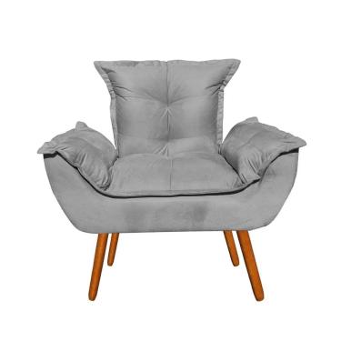 Imagem de Poltrona Decorativa Opala Sala De Estar Luxo Suede Cinza